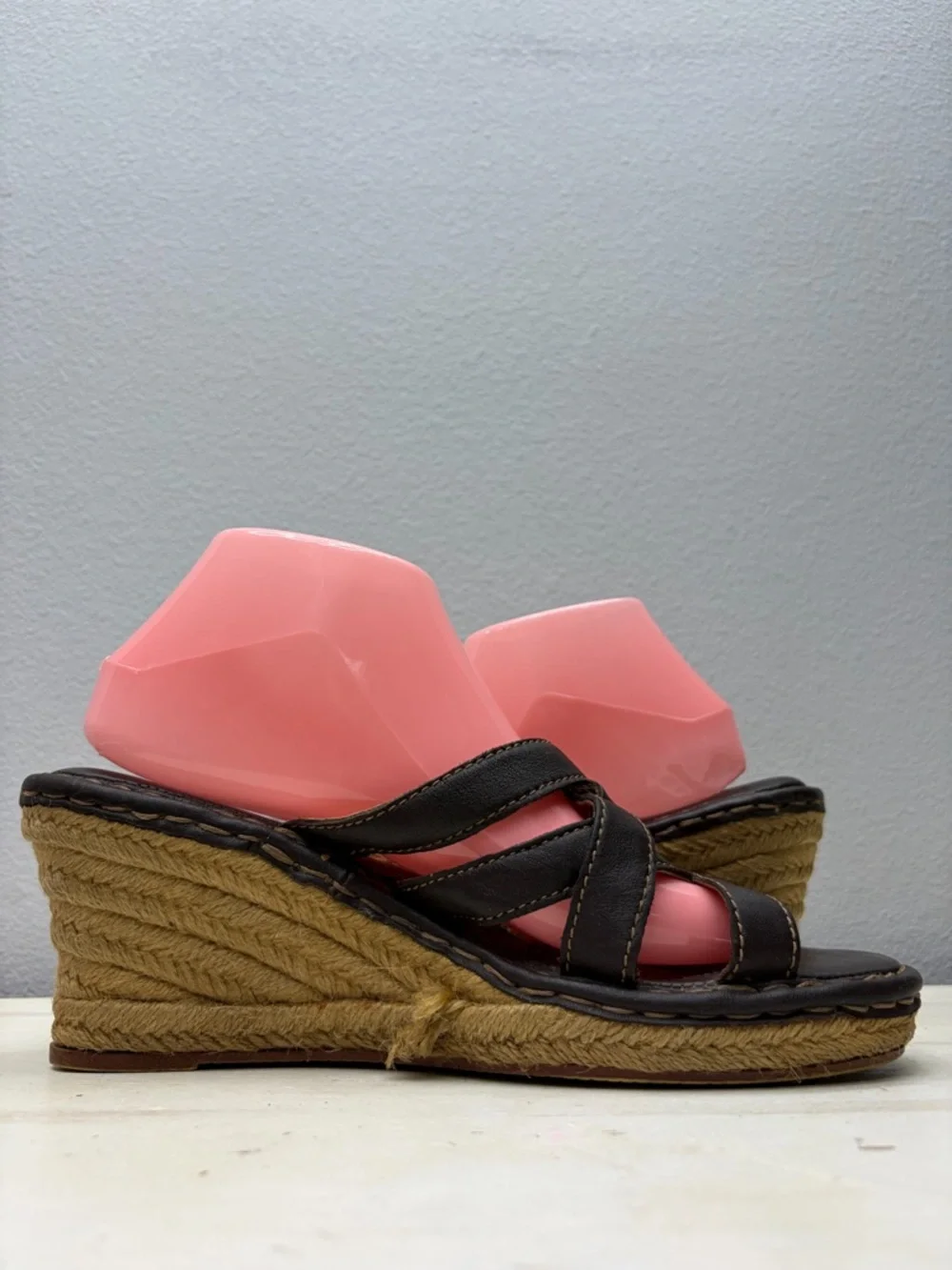Brown Leather Crisscross Espadrille Wedge Sandal 10
